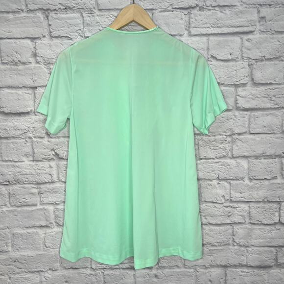 Vintage Nylon Green Lace Pajama Top Size S 1/2 Button Front Short Sleeve Tunic - Picture 3 of 5